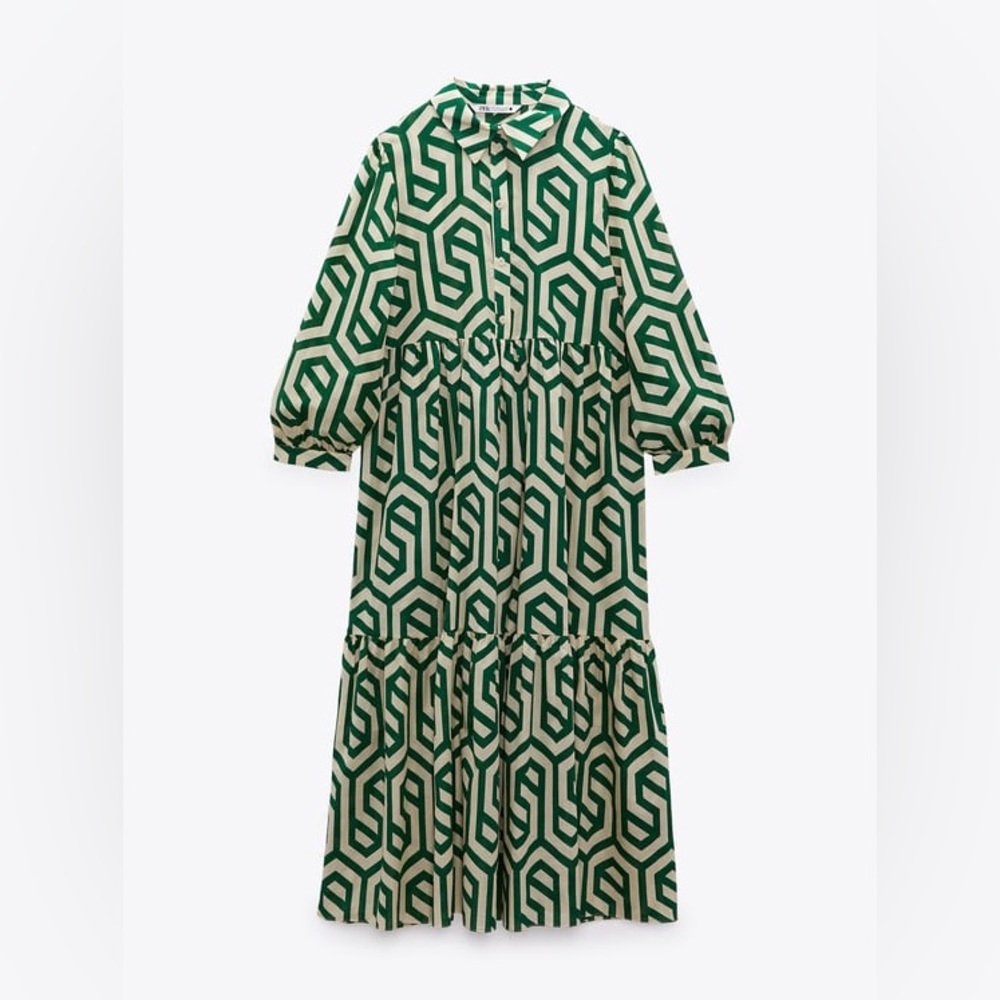 Zara Green Geometric Maxi Dress